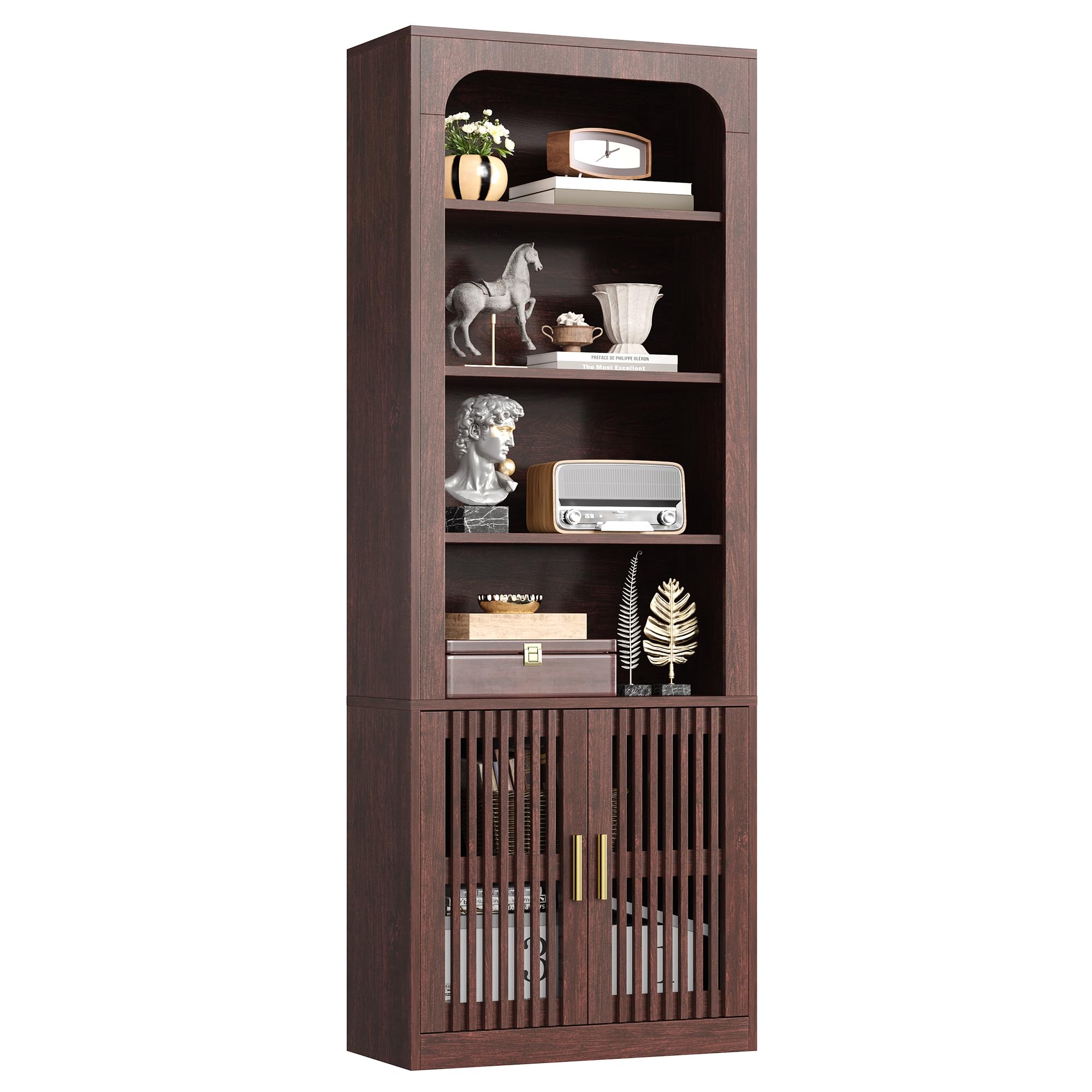 IRONCK 6-Tier Floor Standing Bookcase with Grille Doors, white