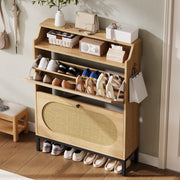 IRONCK Rattan Shoe Cabinet with Flip Drawers