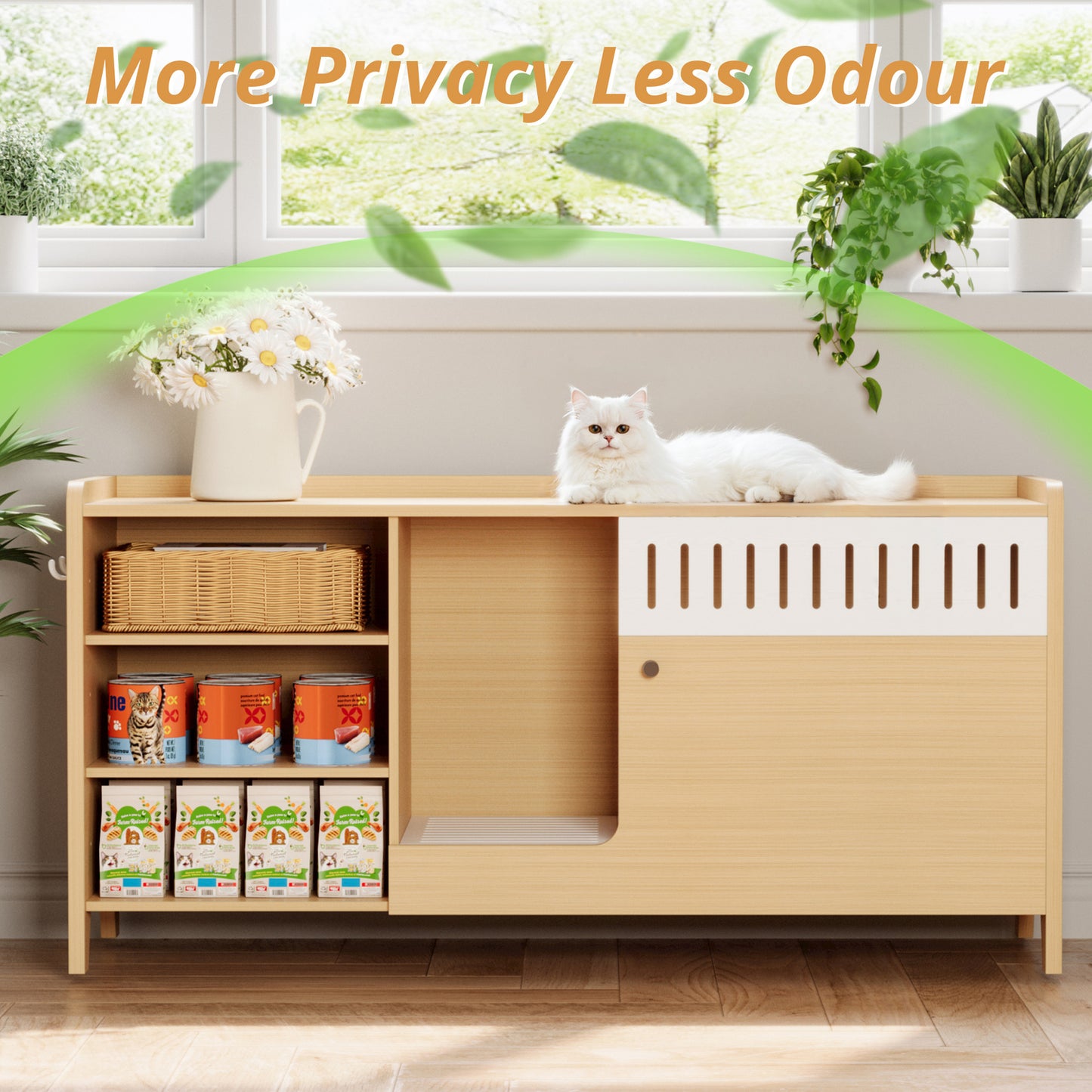 Cat Litter Box Furniture with 3 Tier Shelves