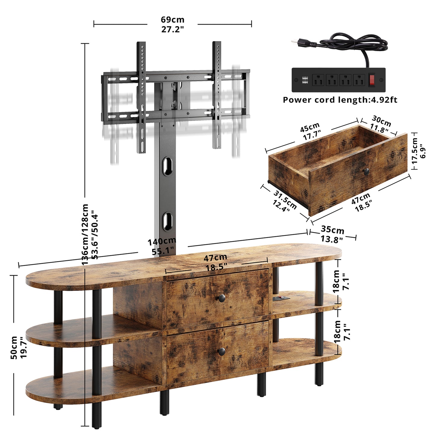 IRONCK TV Stand with Mount 55''