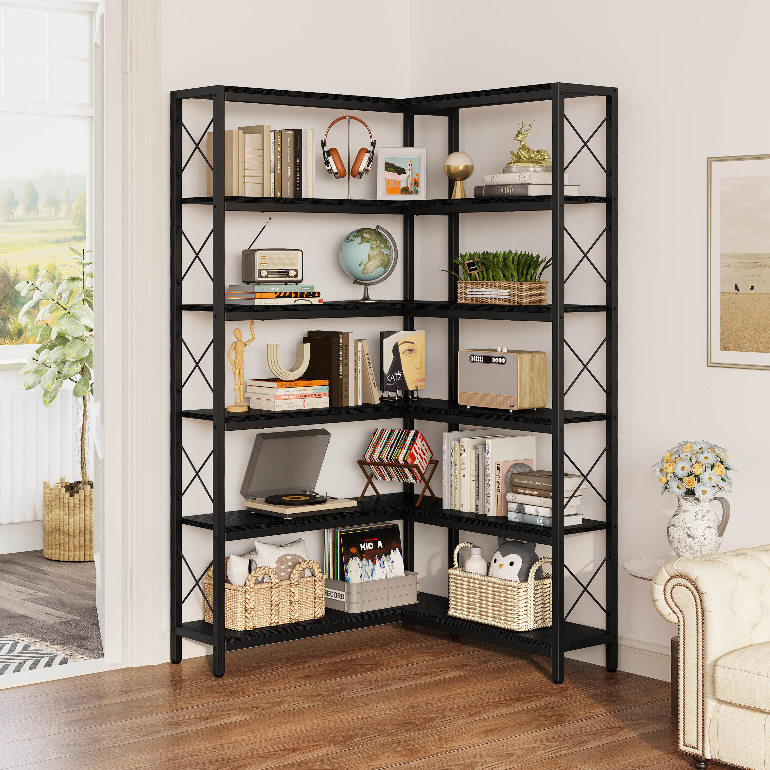 6-Tier Industrial Display Bookshelf