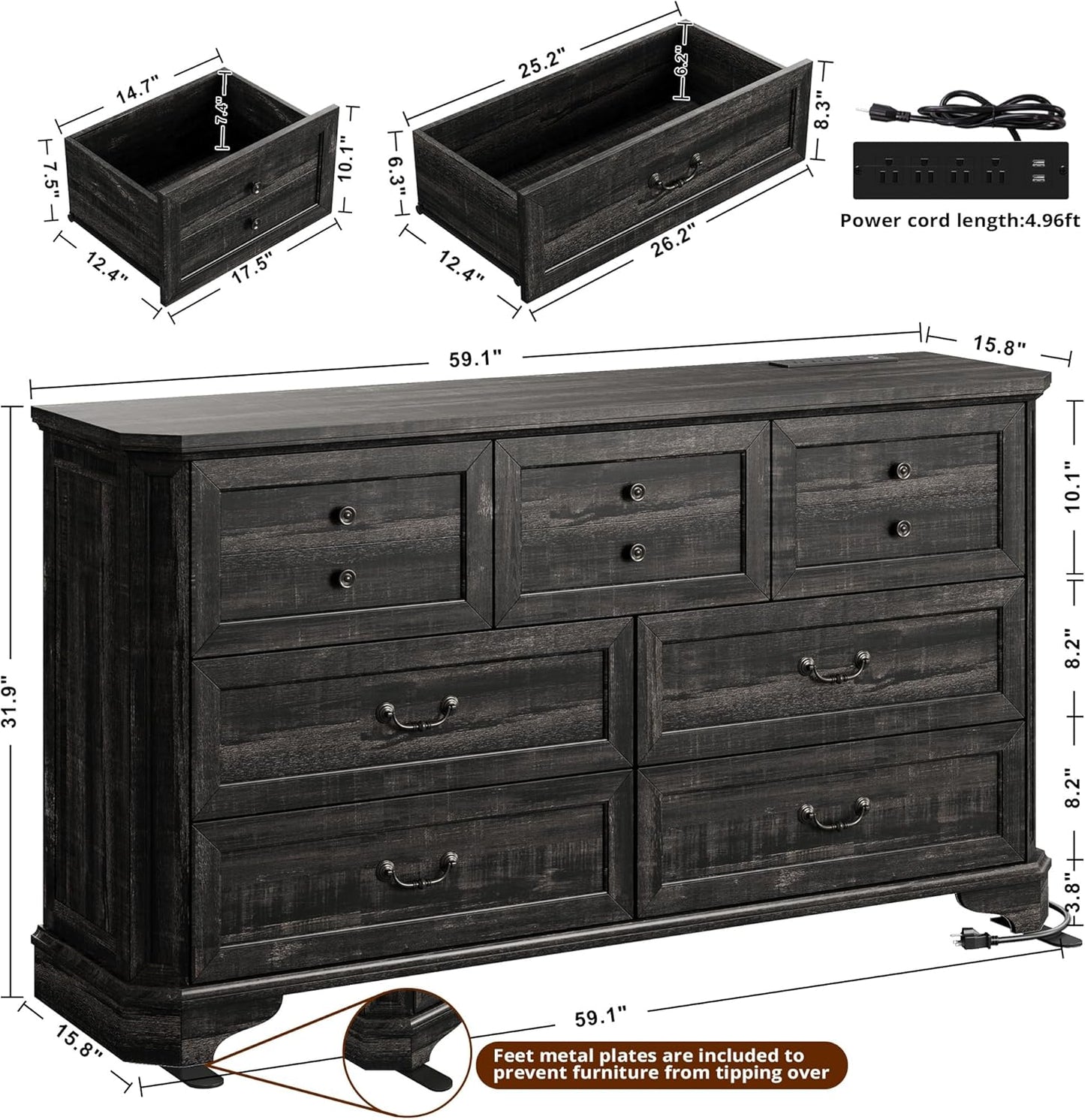 IRONCK Landhaus-Kommode mit 7 Schubladen fürs Schlafzimmer 