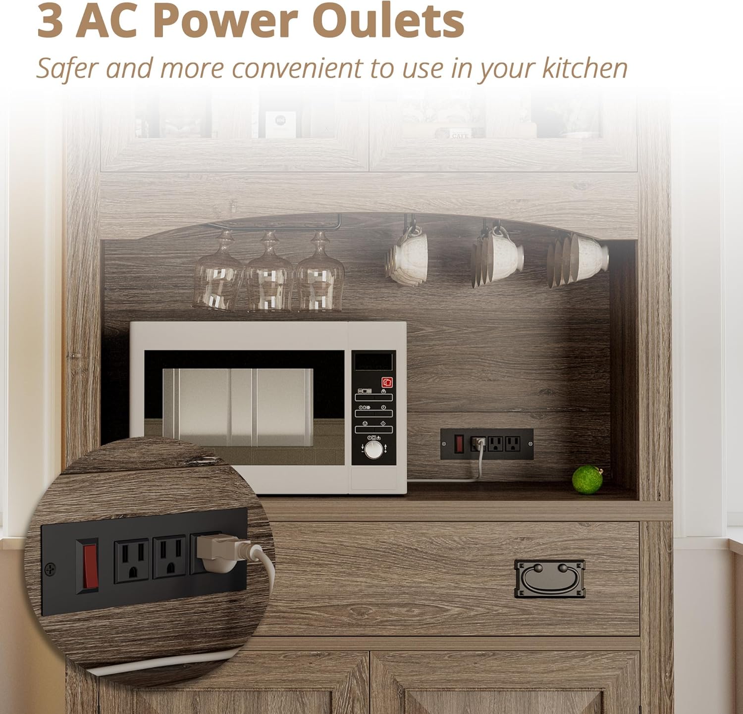 IRONCK Pantry Cabinet with Power Outlets, Kitchen Pantry Storage Cabinet