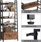 IRONCK 4-Tier Ladder Bookshelf with Louvered Doors, Rustic Brown