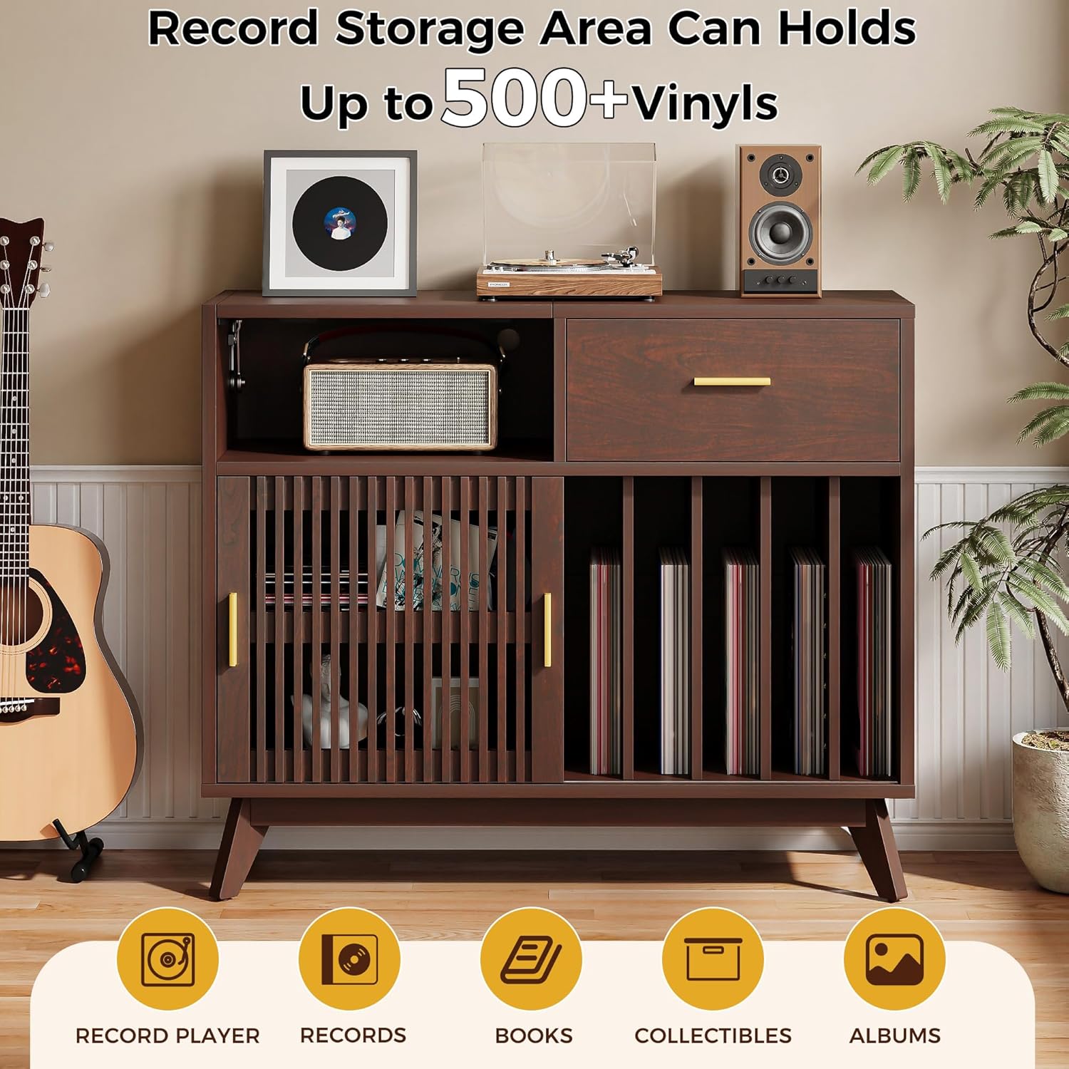 IRONCK large record player with drawer, can hold more than 500 vinyl records