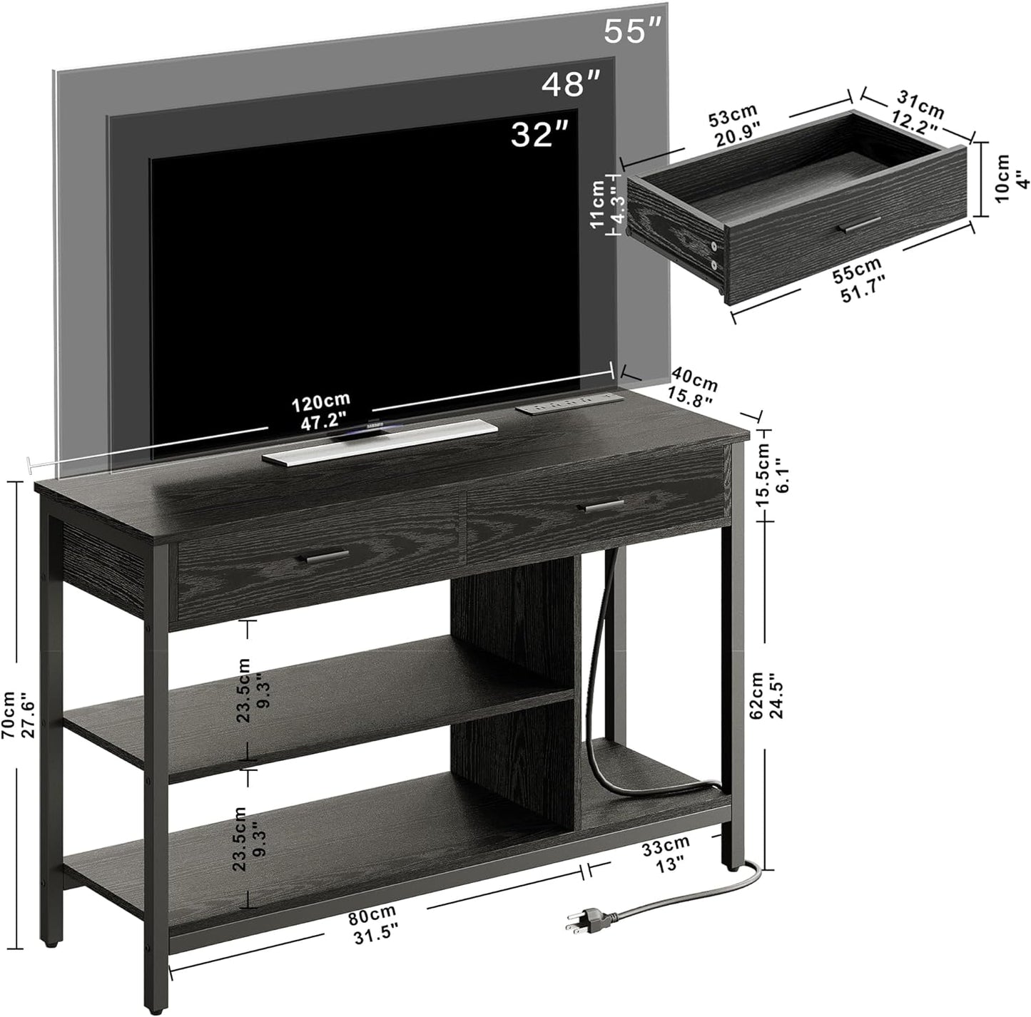 Industrial TV Console with LED Lights Black