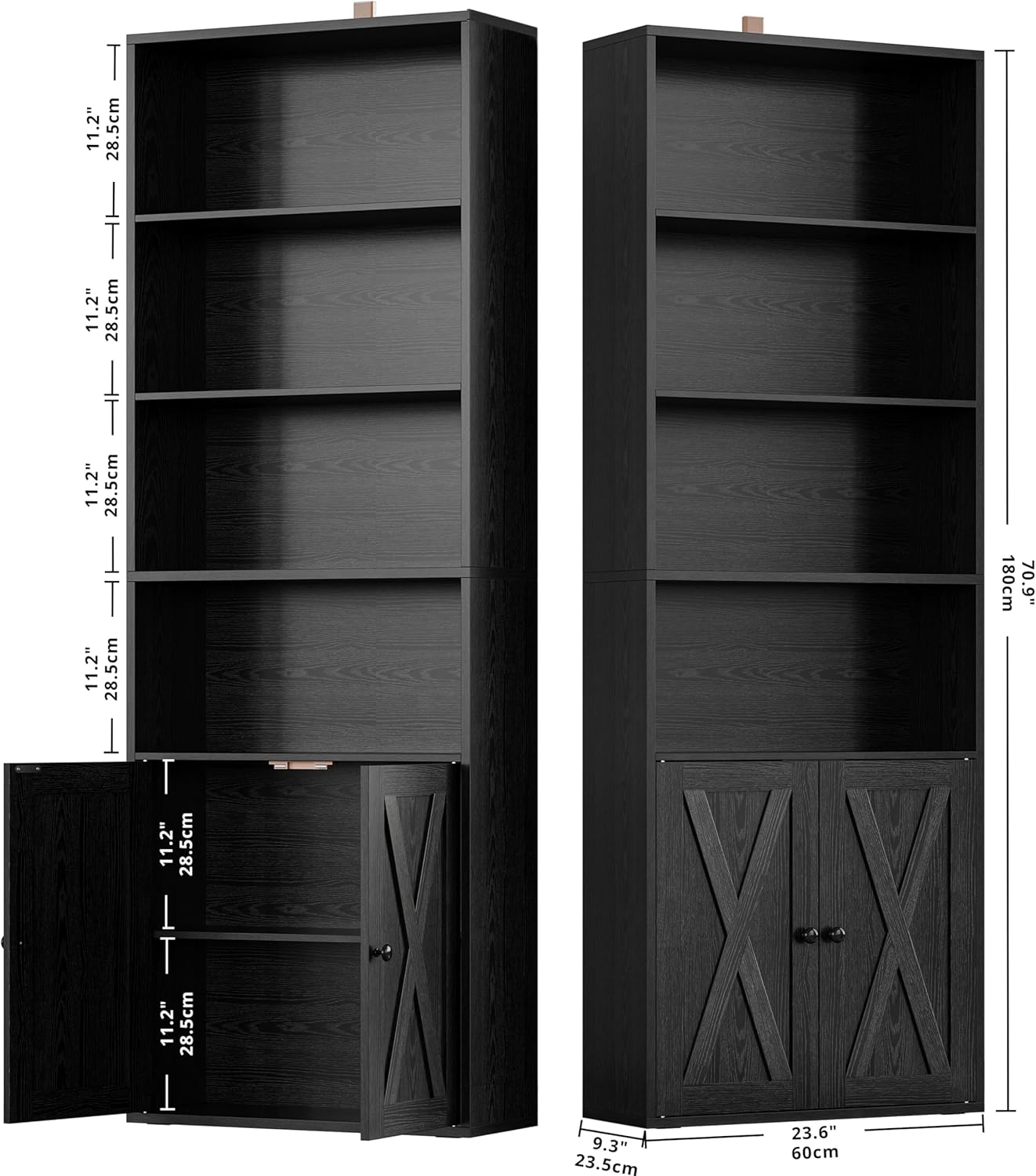 IRONCK Industrial Bookshelves and Bookcases with Doors Set of 2 Floor