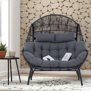 IRONCK Double Egg Chair Outdoor, 2 Person Wicker Lounge Chair, Dark Grey