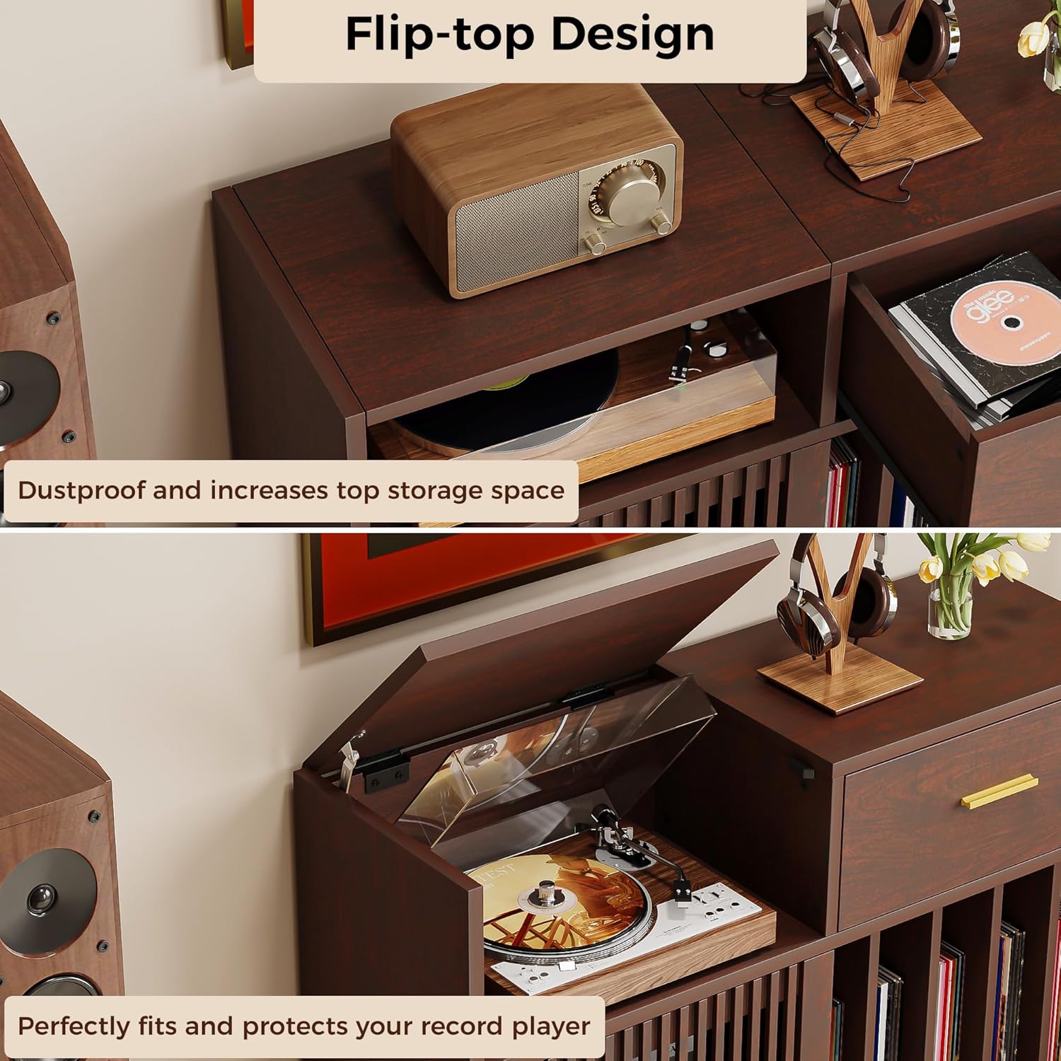 IRONCK large record player with drawer, can hold more than 500 vinyl records
