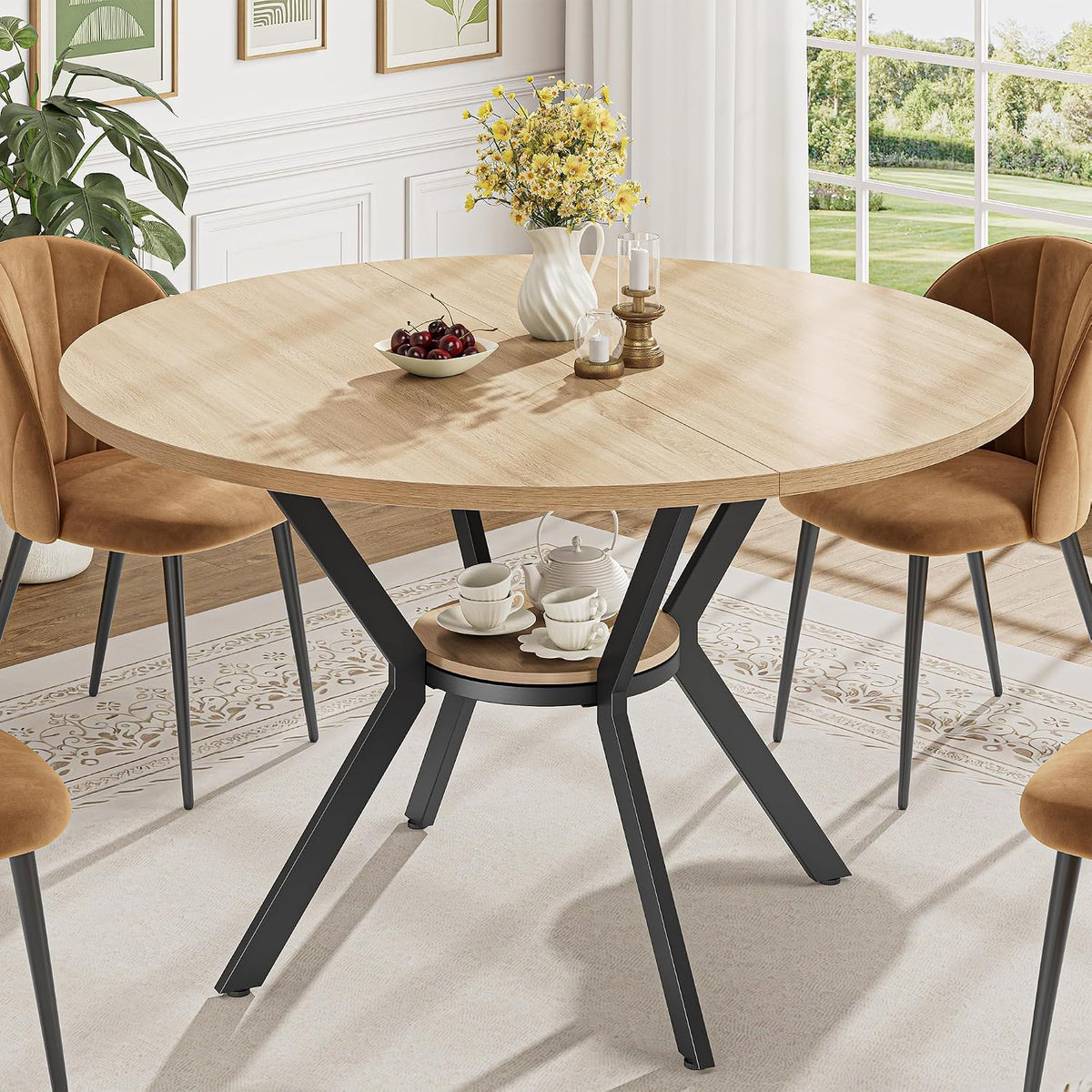 IRONCK Round Dining Table for 4, 43" Farmhouse Kitchen Table with Storage
