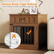 IRONCK Dog Crate Furniture, Wooden Dog Crate with Drawer and Flip-Top Storage, Walnut