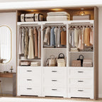 IRONCK Freestanding Closet System with Adjustable Shelves & 3 Drawers | Closet Organizer with Hanging Rod, Ideal for Bedrooms, Apartments and Small Closet Storage, 23.6" White