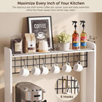 IRONCK Bakers Rack with Pull-Out Shelf and Power Outlet, White | Microwave Stand with Storage, Coffee Bar Cabinet with Adjustable Shelves, Barn Door Pantry Cabinet for Kitchen Dining Room