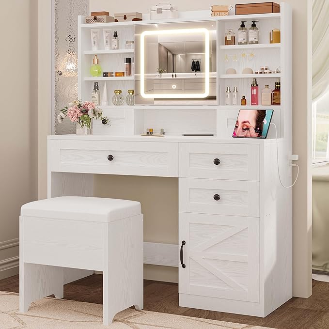 Vanity Desk with LED Lighted Mirror