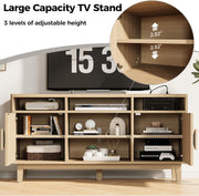 IRONCK TV Stand for 65 Inch TV, 59 Inch Entertainment Center with Storage and Charging Station, Modern Media Console with 3 Adjustable Shelf, Fluted Doors Design, Natural Oak