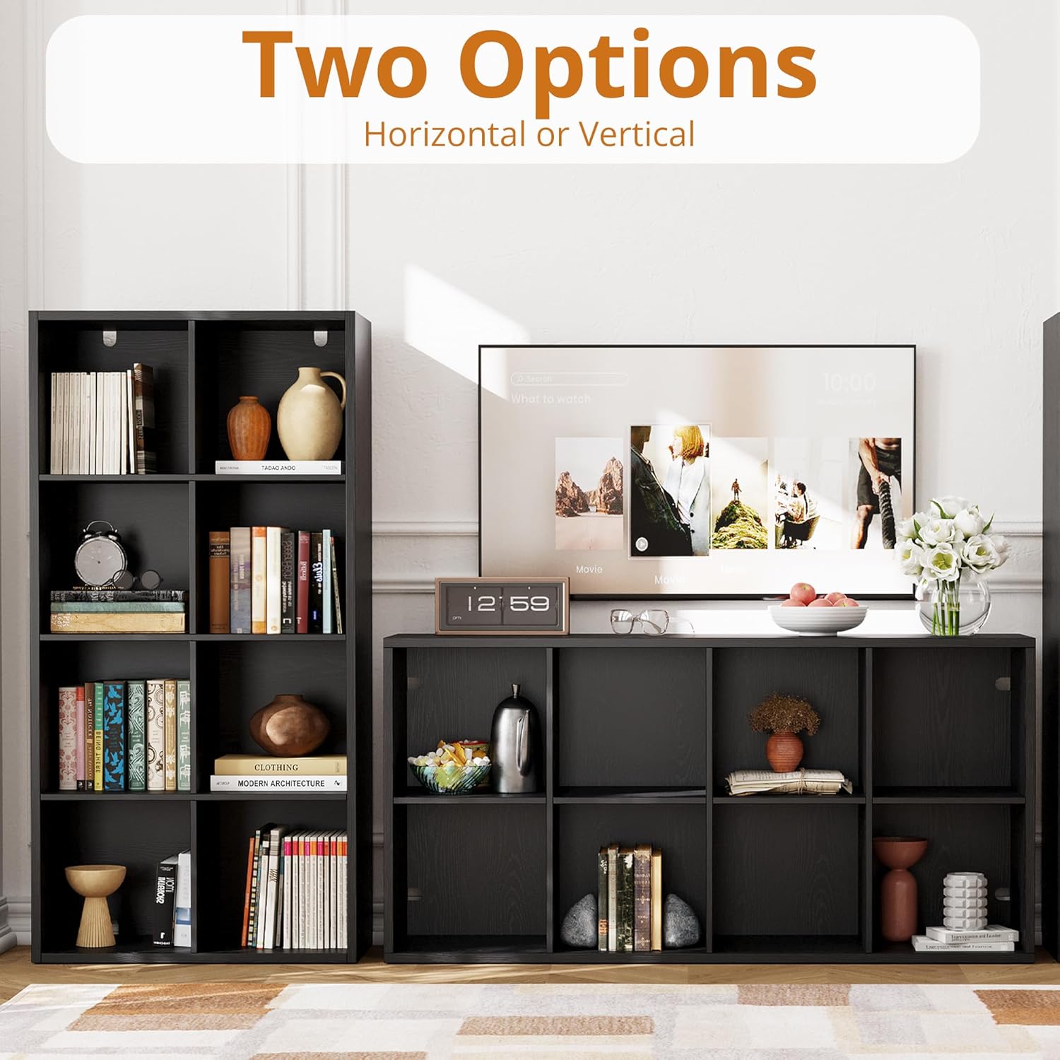 IROCNK 8-Cube Bookshelf, Horizontally & Vertically Reversible, Black