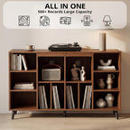 IRONCK Large Record Player Stand 55" with Charging Station, Brown