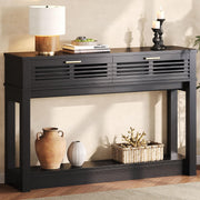 IRONCK Entryway Table, 47" Console Table with Drawer for Living Room, Wooden Sofa Table with Storage, Mid Century Modern, Black