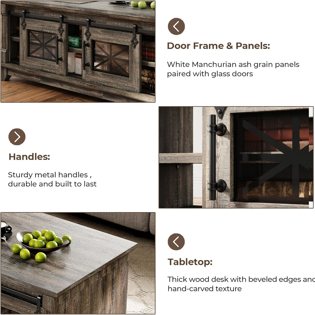 IRONCK 48'' Coffee Table with Sliding Barn Doors