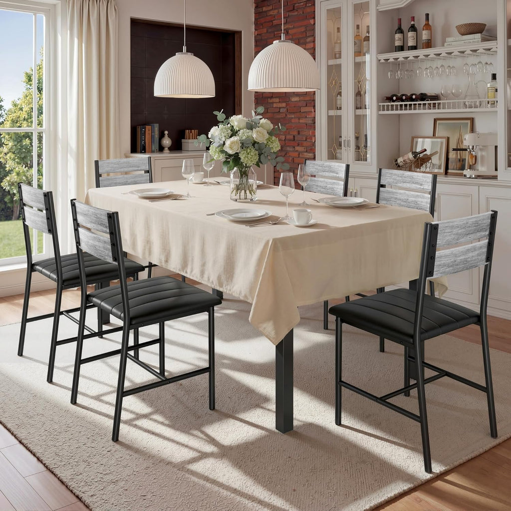IRONCK Dining Chairs Set of 6, Upholstered Kitchen Chairs with Ergonomic Backrest, Gray