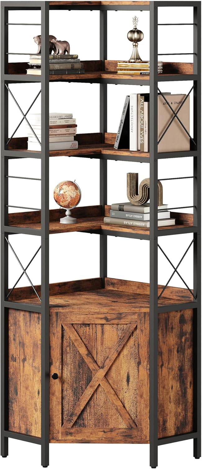 IRONCK Bookshelves 5 Tiers, Corner Bookshelf with Baffles, Bookcase and Bookshelf with Doors