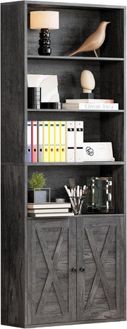 IRONCK Industrial 70 in Bookshelves and Bookcases with Doors Floor Standing 6 Shelf, Charcoal Grey