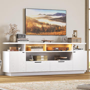 IRONCK TV Stand for TVs 85 inch with Power Outlet and LED Lights, White