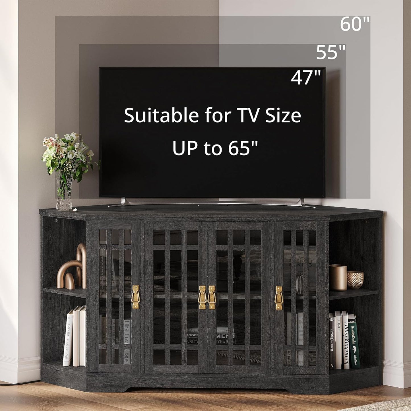 IRONCK Corner TV Stand for TVs up to 60 Inch with Power Outlet