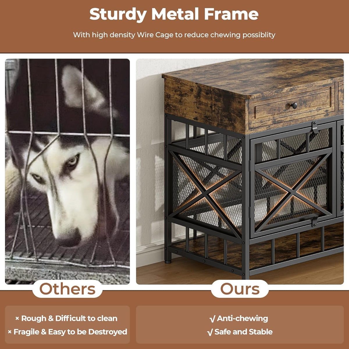 IRONCK 44 inch Large Dog Crate Furniture