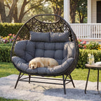 IRONCK Patio Double Egg Chair Outdoor, Oversized Egg Chair for Outside, Extra Large Cushions, Upgraded Frame, 700 Lbs, 2 Person Seat for Poolside, Balcony, Indoor, Black