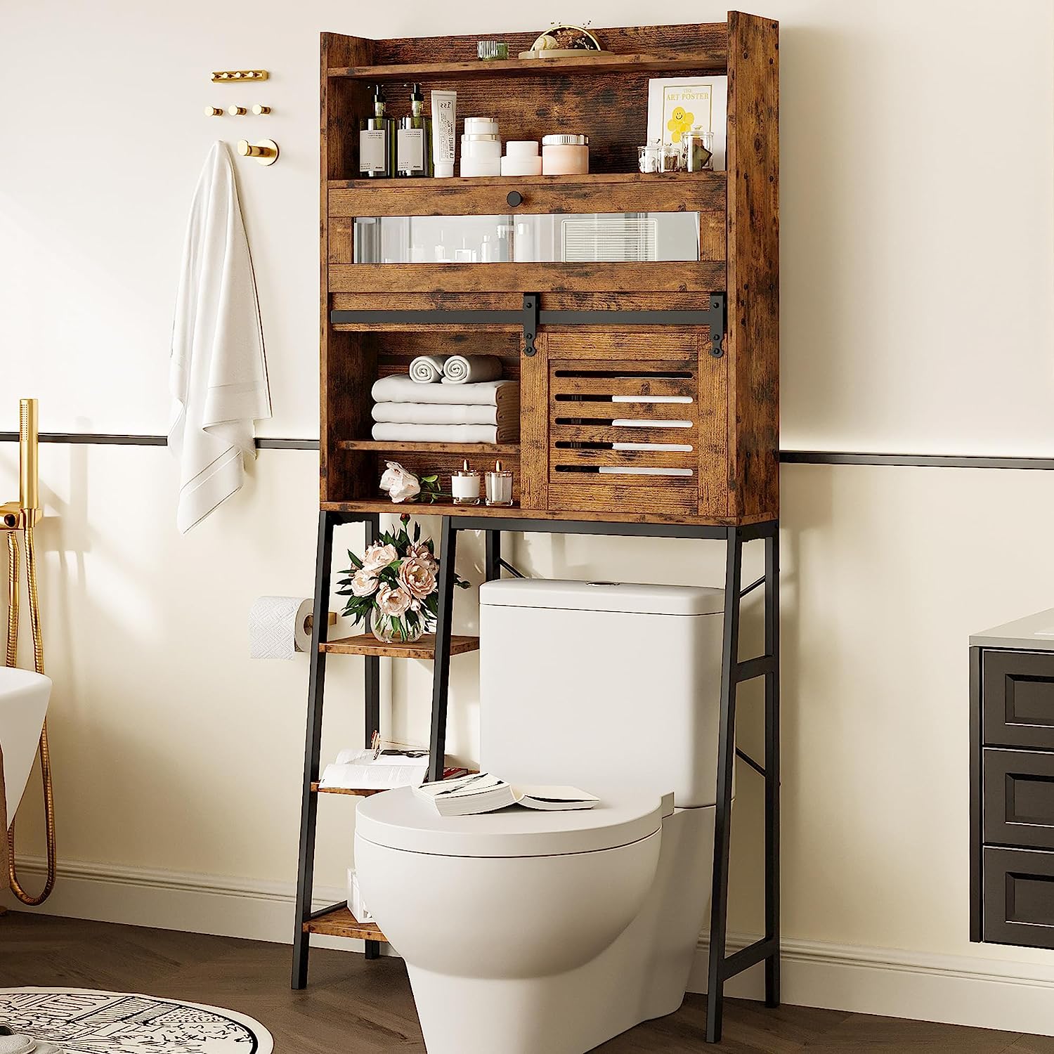 Bathroom Storage with Cabinet Vintage Brown