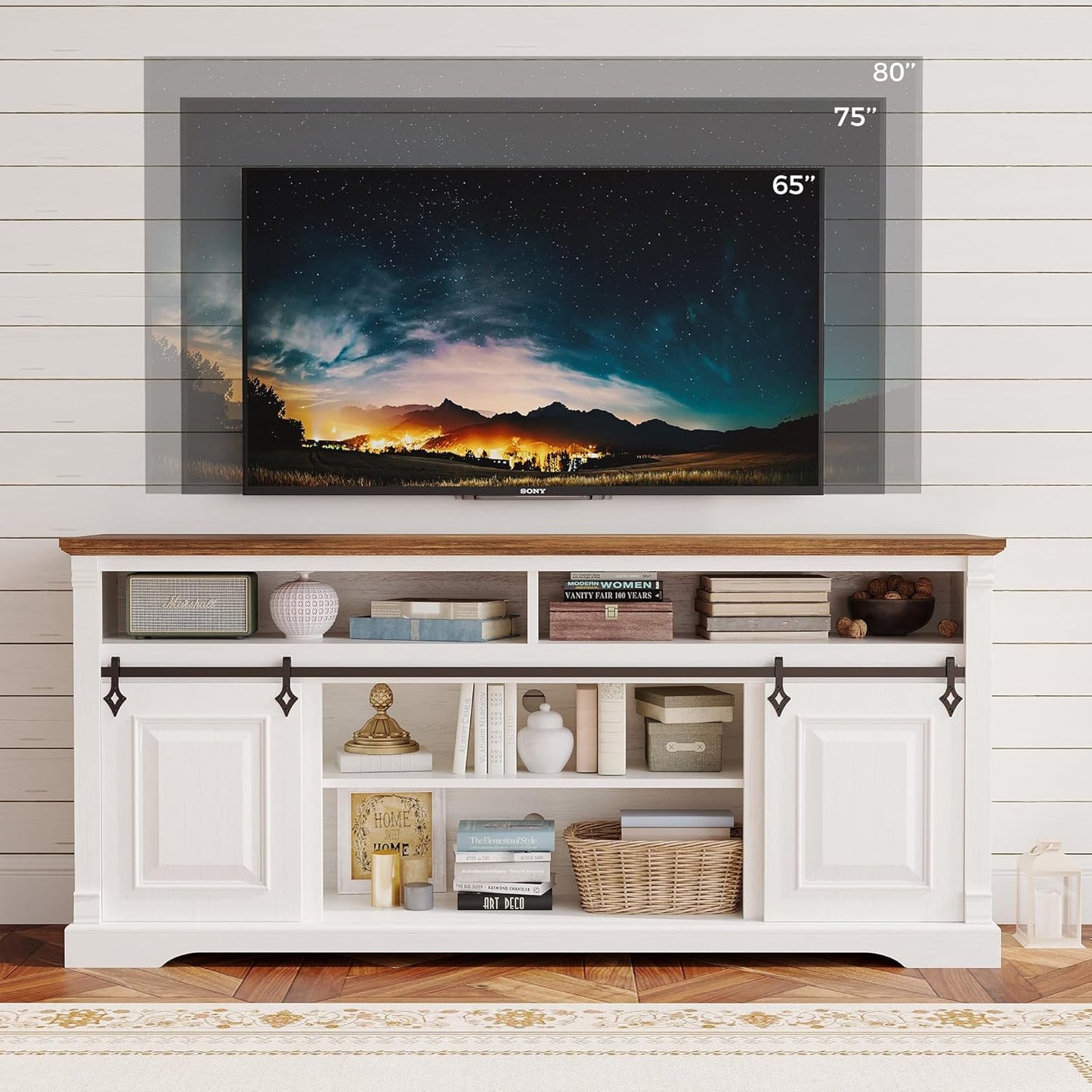 IRONCK Farmhouse TV Stand for 75+ Inch TV, White