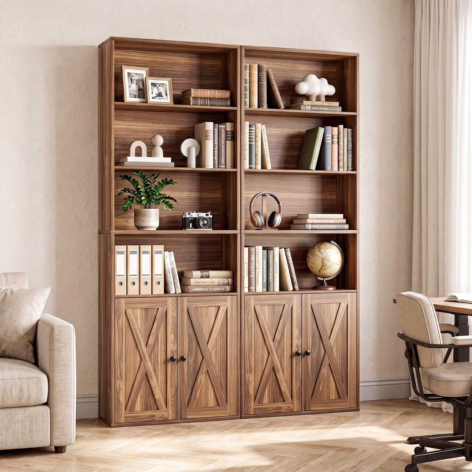 IRONCK Industrial Bookshelves and Bookcases with Doors Set of 2 Floor