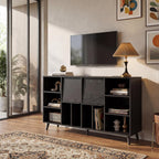 IRONCK Large Record Player Stand 55" with Charging Station, Black