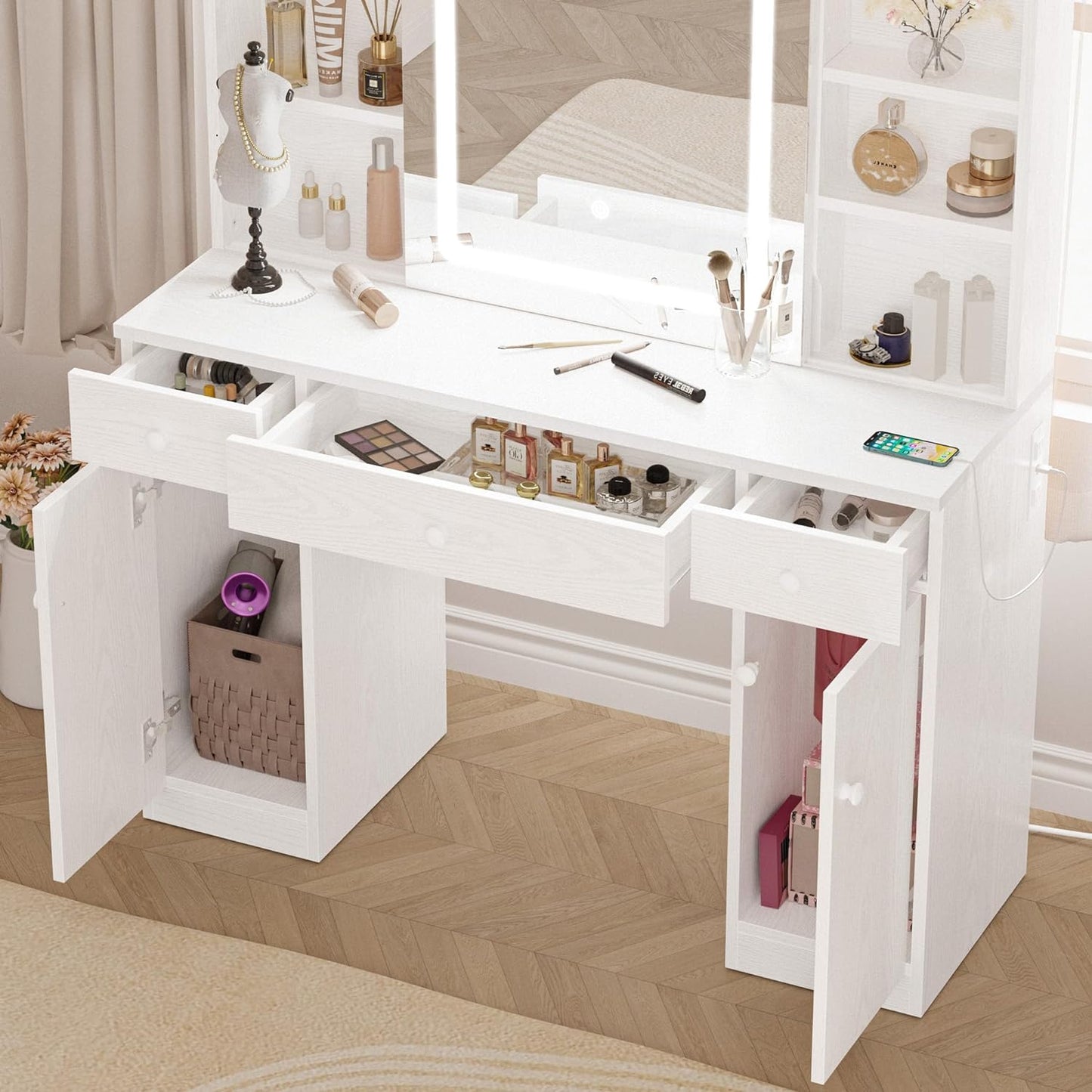【HOT】7 Drawers Vanity Desk Set