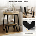 IRONCK 19.7" 2 Tier Round Side Table, Curved Metal Legs, Light Brown