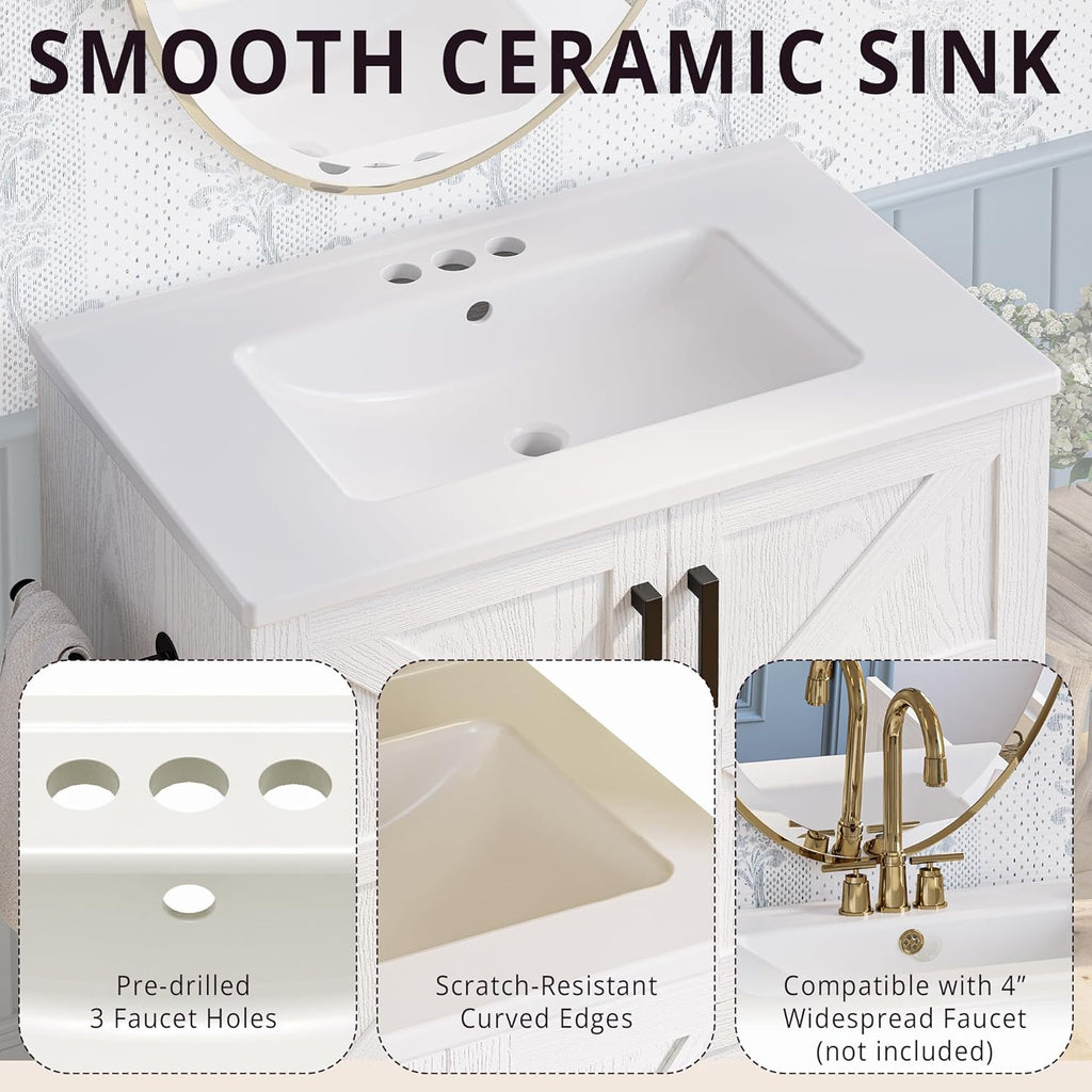 IRONCK 24" Wood Fixture Stand Bathroom Vanity with Sink, Easy Assembly