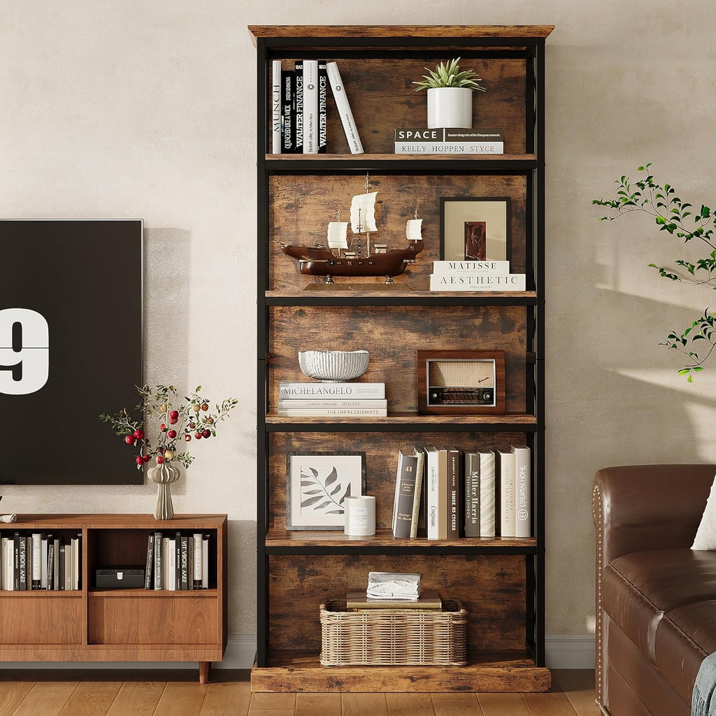 IRONCK 71 Inch5 Tier Industrial  Wood Freestanding BookShelf, Rustic Brown