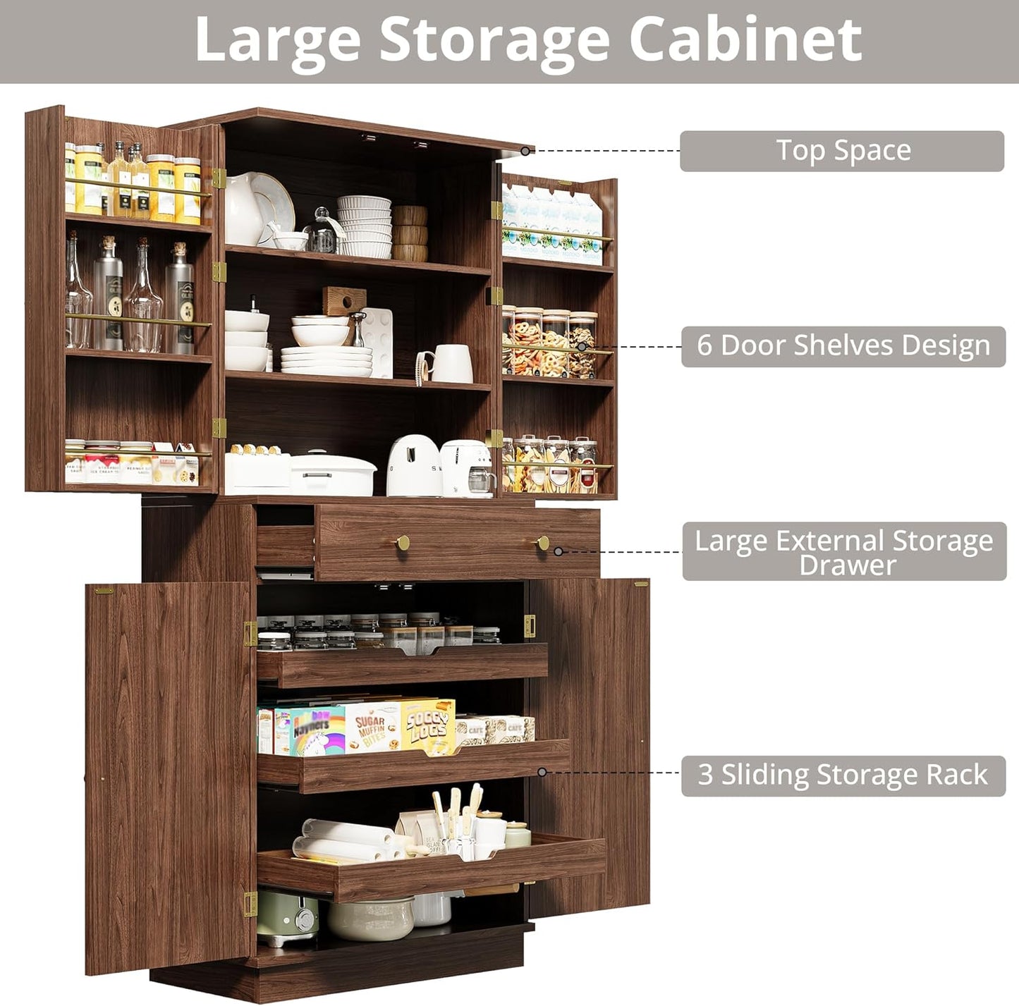 IRONCK 72”Tall Kitchen Pantry Cabinet