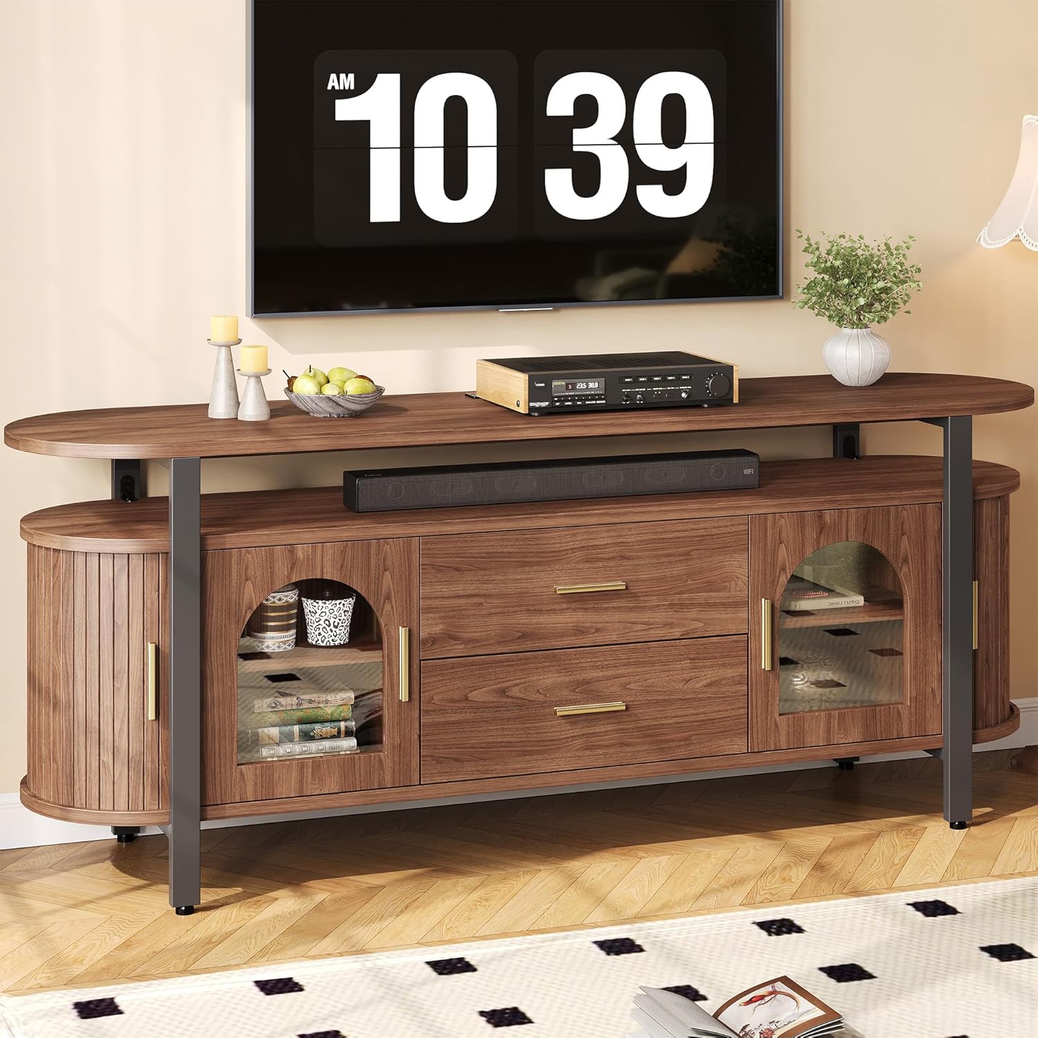 IRONCK 63" TV Stand with Storage Drawer and Sliding Door