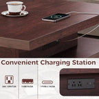 IRONCK Coffee Table with LED Light and Charging Statio, Walnut