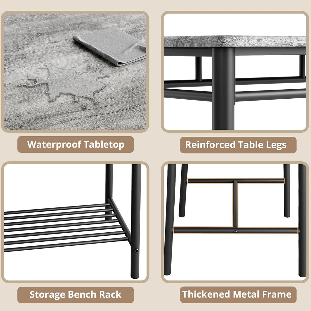 IRONCK Dining Table Set for 4, with Upholstered Bench and 2 Chairs