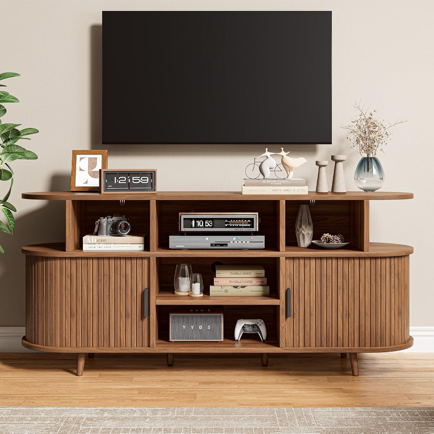 IRONCK TV Stand for 65 Inch TV, Entertainment Center with Storage and Sliding Doors