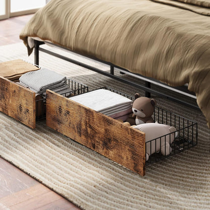 Industrial Bed Frame with Bookcase Headboard
