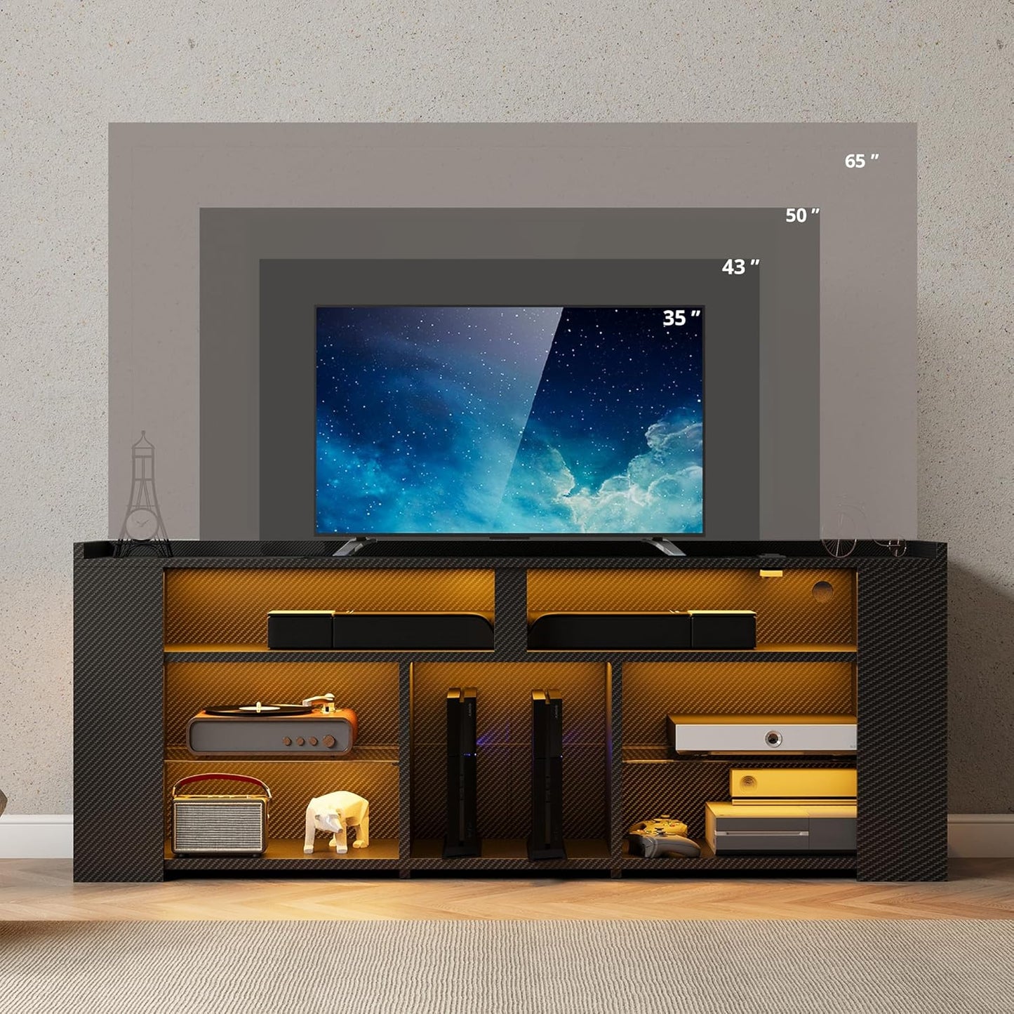 IRONCK Entertainment Center with Storage, 55 Inch Tall TV Stand with Power Outlet