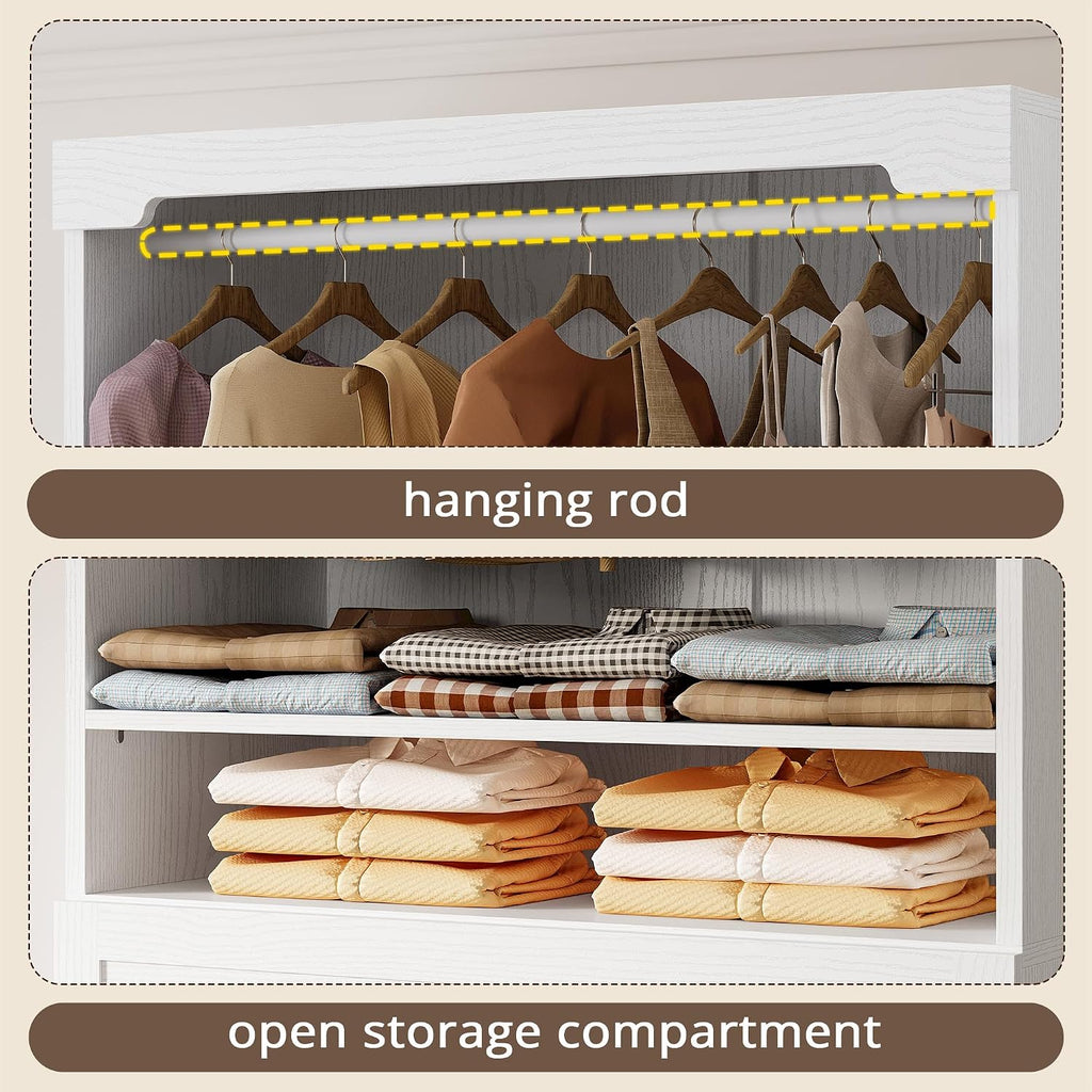 IRONCK Freestanding Closet System with Adjustable Shelves & 3 Drawers | Closet Organizer with Hanging Rod, Ideal for Bedrooms, Apartments and Small Closet Storage, 31.5" White