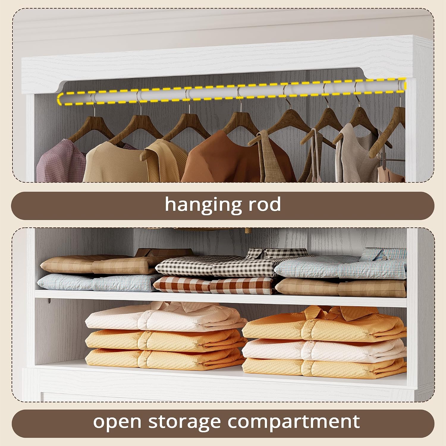 IRONCK Freestanding Closet System with Adjustable Shelves & 3 Drawers | Closet Organizer with Hanging Rod, Ideal for Bedrooms, Apartments and Small Closet Storage, 31.5" White