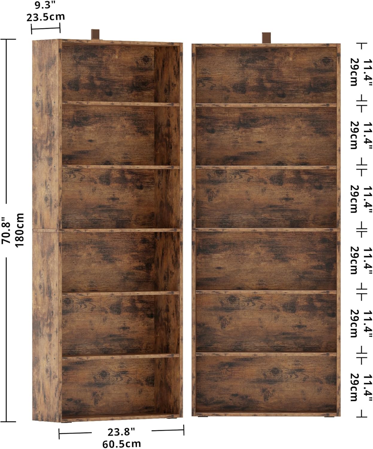 IRONCK Bookshelf and Bookcases 70" Tall, 6 Tiers Display Storage Shelves | Bookshelves Set of 2, Wood Bookcase with Open Display Shelves for Home Office, Living Room, Library, Vintage Brown