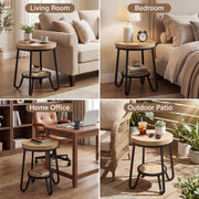 IRONCK 19.7" 2 Tier Round Side Table, Curved Metal Legs, Light Brown