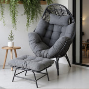IRONCK Wicker Outdoor Egg Chair with Ottoman, Patio Lounge Chair, Dark Gray